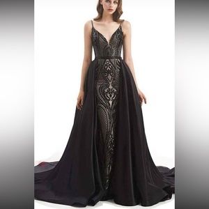 Black sequin gown with over skirt